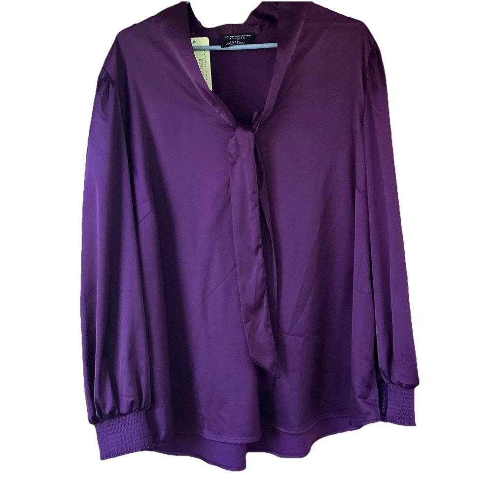 Flower & Feather 2XL Satin Silky Pullover Blouse Glam Chic Modest Going Out